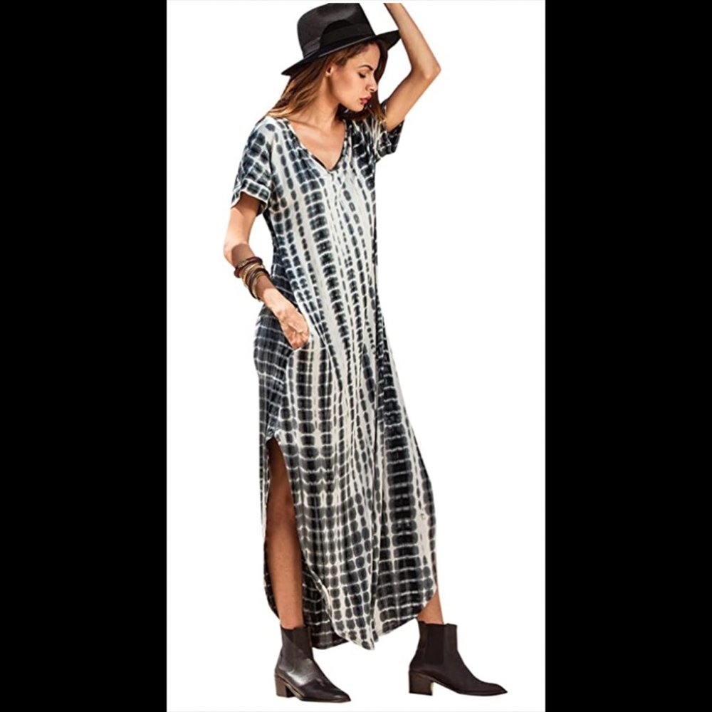 Maxi Boho Tie Dye Side Split Dress w/ pockets XL